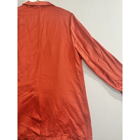 Free People Satin Silk Orange Rust Tailored Long Blazer Jacket Womens Large - Picture 13 of 16